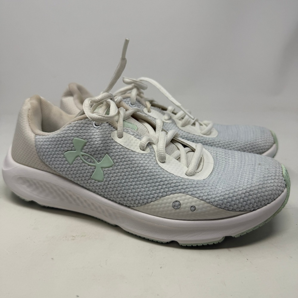 Under Armour Running Shoes Womens 8.5 Charged Grey White Mint EUC